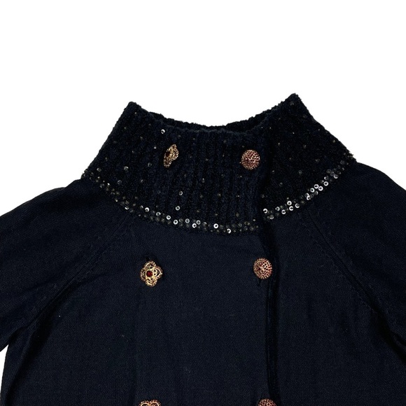 BEREK RHINESTONE CRYSTAL BUTTON DOUBLE BREASTED COTTON KNIT CARDIGAN SWEATER - Picture 6 of 14